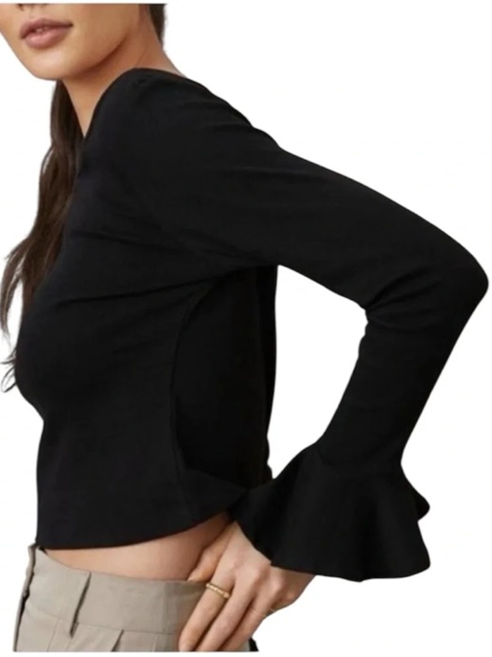 NWOT Anthropologie Maeve Black Bell Sleeve Top, Size Medium